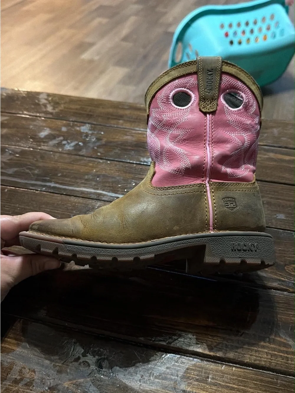 Kids Brown & Pink Western Pull-On Boots